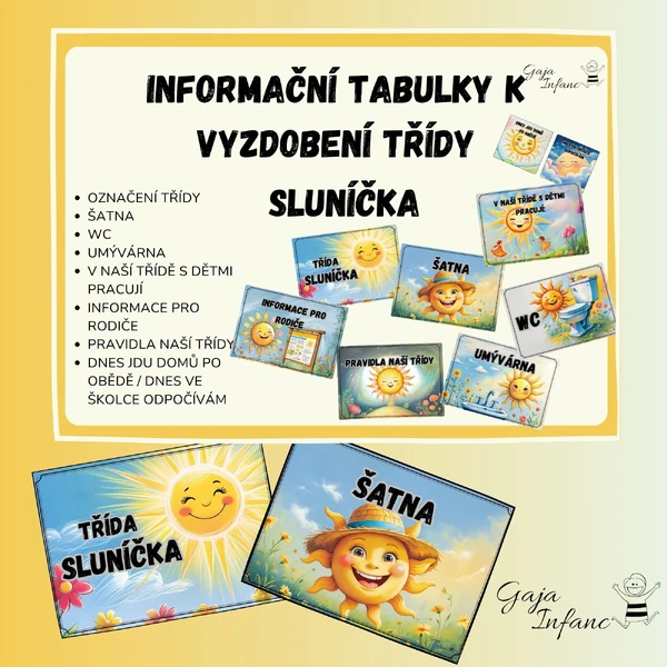 Informační tabulky k vyzdobení třídy-Sluníčka