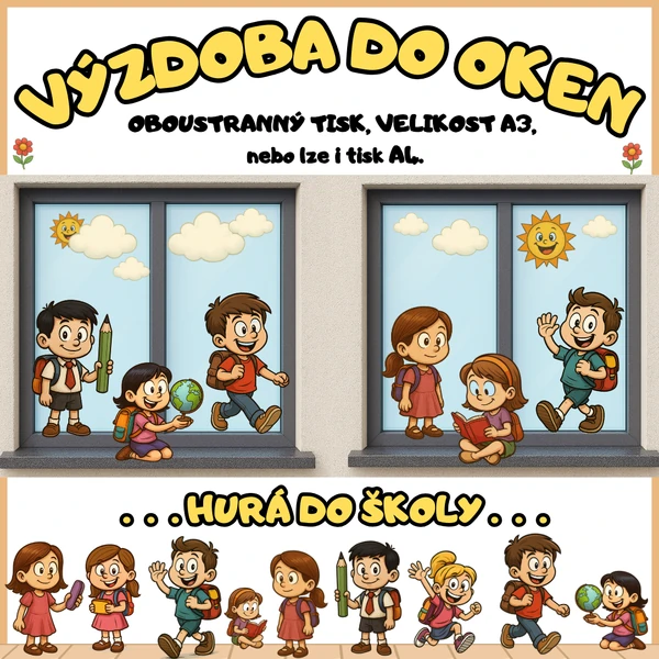 Oboustranná výzdoba do oken - "HURÁ DO ŠKOLY"