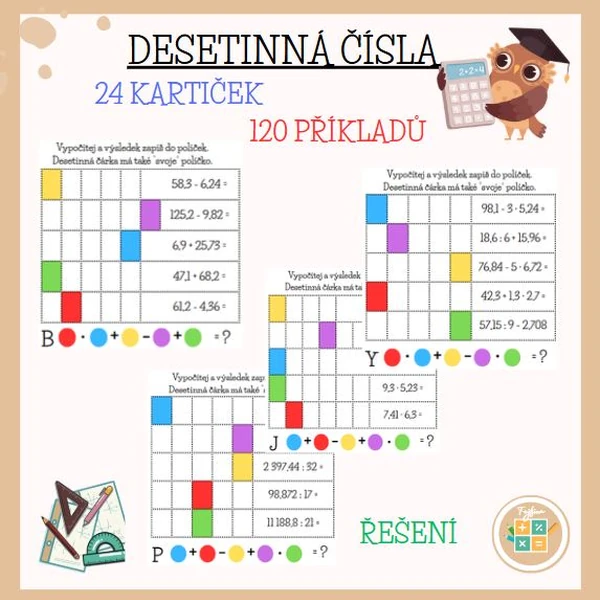DESETINNÁ ČÍSLA - výpočty - křížovky