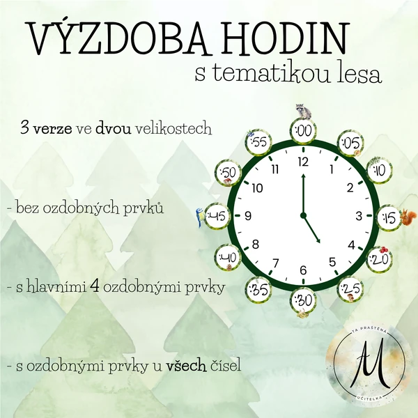 Hodiny - výzdoba nástěnných hodin v tématu lesa