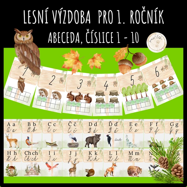 Lesní výzdoba pro 1. ročník - abeceda, čísla
