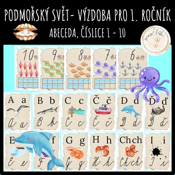 Podmořský svět - výzdoba pro 1. ročník - abeceda, čísla