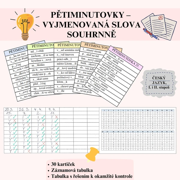 Pětiminutovky – vyjmenovaná slova souhrnně