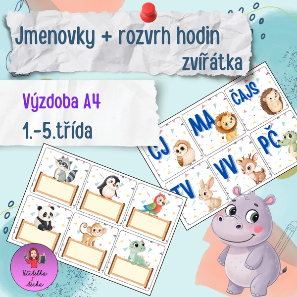 Jmenovky + rozvrh hodin - zvířátka