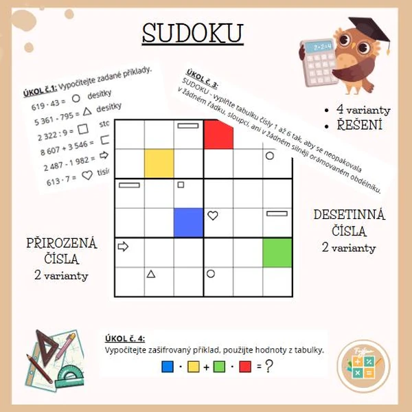 SUDOKU - výpočty s přirozenými a desetinnými čísly