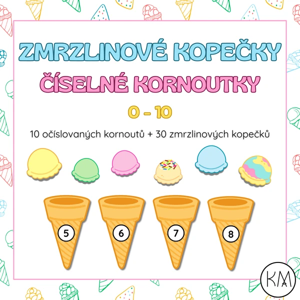Zmrzlinové kopečky - číselné kornoutky