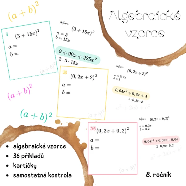 Algebraické vzorce (1. vzorec) - kartičky
