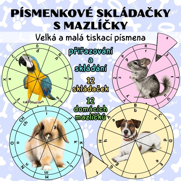 PÍSMENKOVÉ SKLÁDAČKY S MAZLÍČKY (velká a malá tiskací písmena)