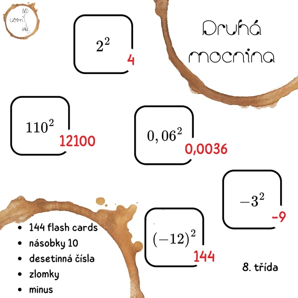 Druhá mocnina - flash cards