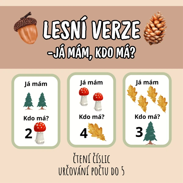 Já mám, kdo má – Procvičování určování počtu do 5 (Tematické zaměření: LES)
