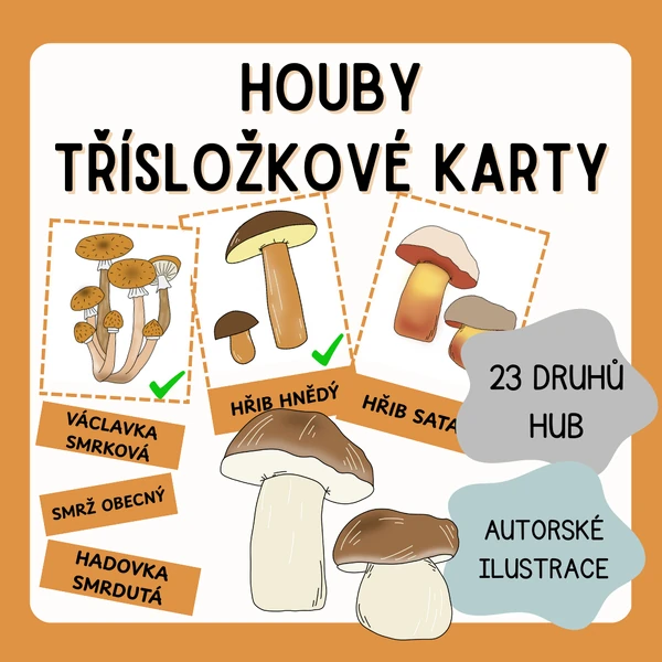 Houby - třísložkové karty