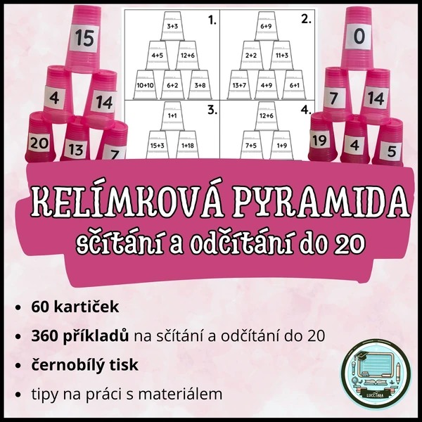 Kelímková pyramida - sčítání a odčítání do 20