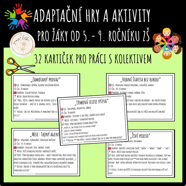 Adaptační hry a aktivity – 32 kartiček pro žáky od 5.- 9. ročníku ZŠ