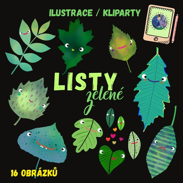 LISTY ZELENÉ - 16 barevných ilustrací / klipartů k dalšímu využití