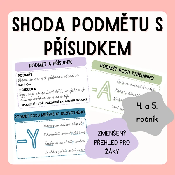 Shoda podmětu s přísudkem - přehledové karty
