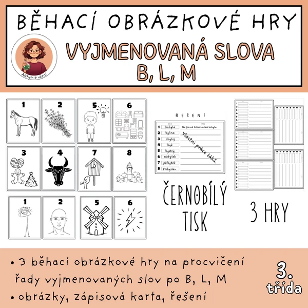 Běhací obrázkové hry - vyjmenovaná slova B, L, M