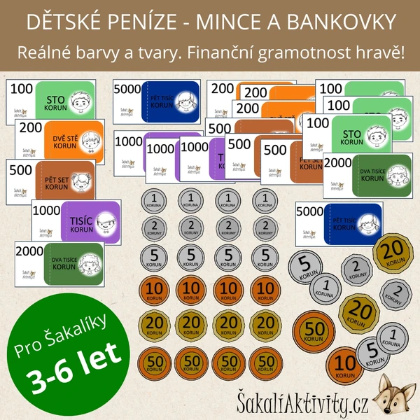  DĚTSKÉ PENÍZE - mince, bankovky 