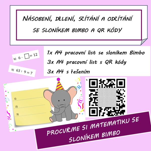 Násobení, dělení, sčítání a odčítání se sloníkem Bimbo a QR kódy