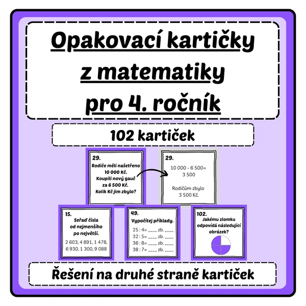 Opakovací kartičky z matematiky pro 4. ročník