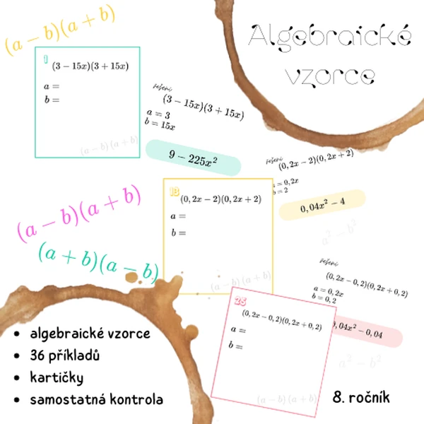 Algebraické vzorce (3. vzorec) - kartičky