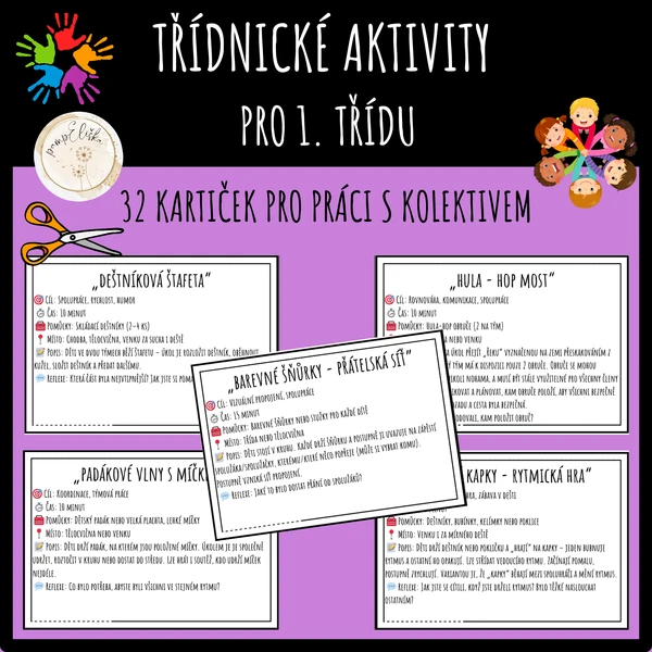Třídnické aktivity pro 1. třídu - 32 kartiček pro práci s kolektivem
