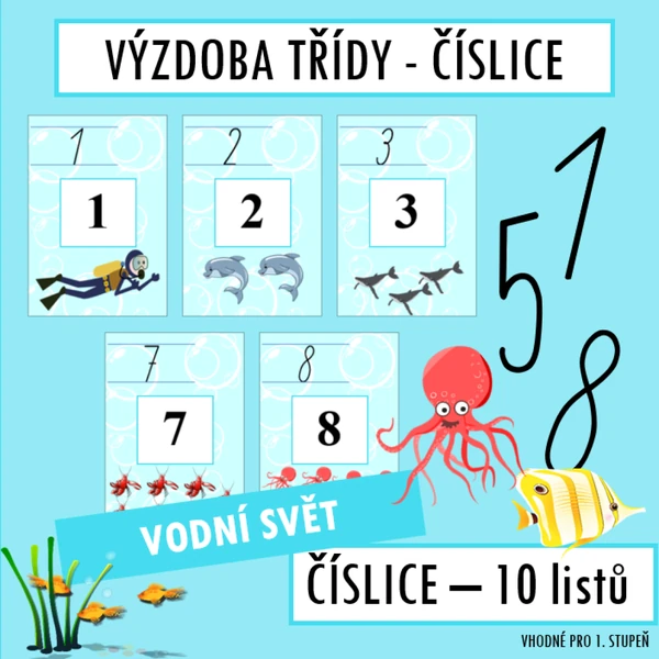 Výzdoba třídy VODNÍ SVĚT - číslice