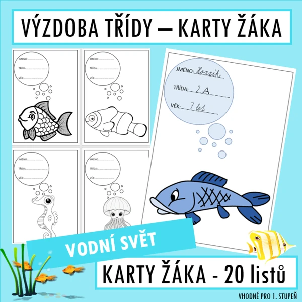 Výzdoba třídy VODNÍ SVĚT - karty žáka