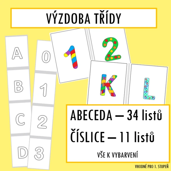 Výzdoba třídy - abeceda a číslice (K VYBARVENÍ)