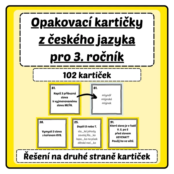 Opakovací kartičky z českého jazyka pro 3. ročník