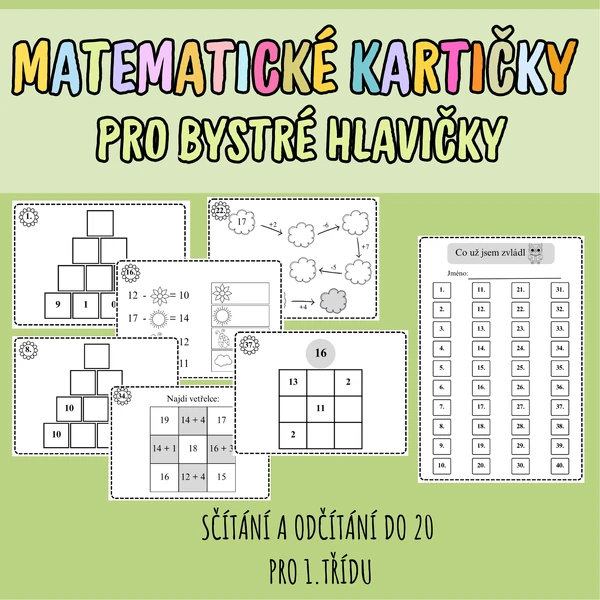 MATEMATICKÉ KARTIČKY PRO BYSTRÉ HLAVIČKY (sčítání a odčítání do 20 bez přechodu)