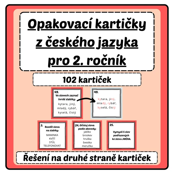 Opakovací kartičky z českého jazyka pro 2. ročník