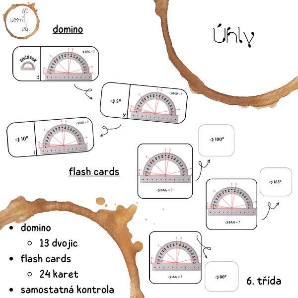 Úhly - měření (domino a flash cards)