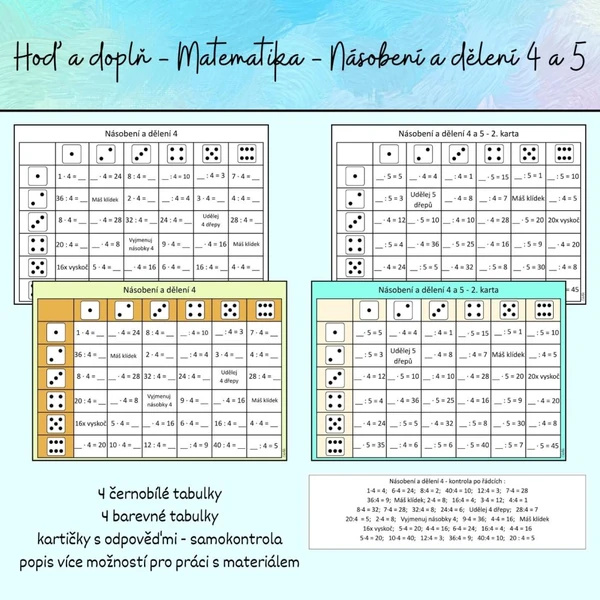 Hoď a doplň - Matematika - Násobení a dělení 4 a 5