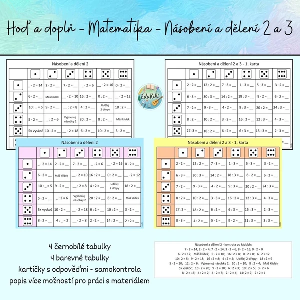 Hoď a doplň - Matematika - násobení a dělení 2 a 3
