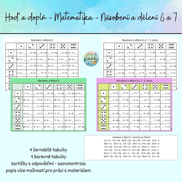 Hoď a doplň - Matematika - Násobení a dělení 6 a 7
