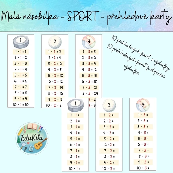 Malá násobilka - přehledové karty - Sport