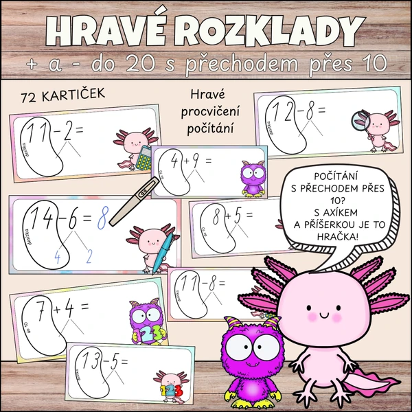 Rozklady s Axíkem a příšerkou - sčítání a odčítání do 20 s přechodem