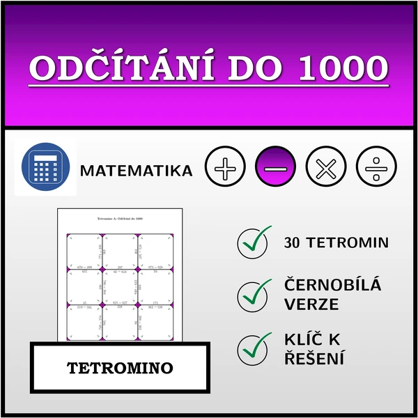 Tetromino - Odčítání do 1000 | matematika