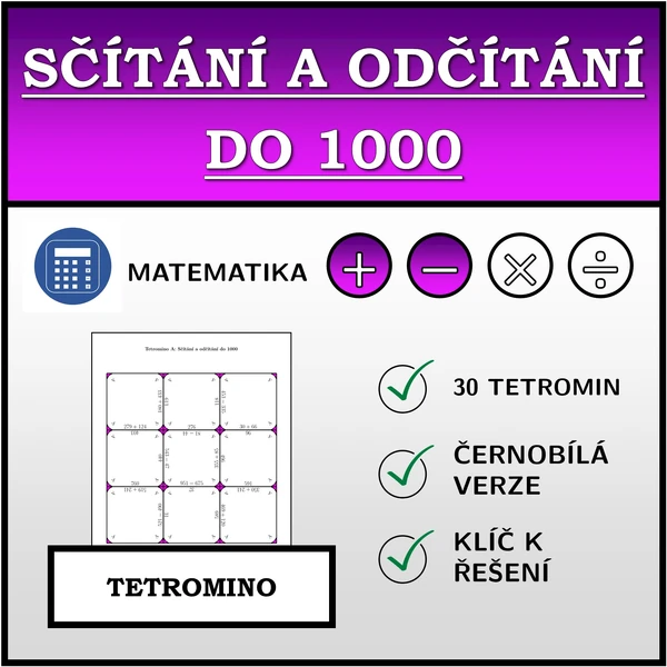 Tetromino - Sčítání a odčítání do 1000 | matematika
