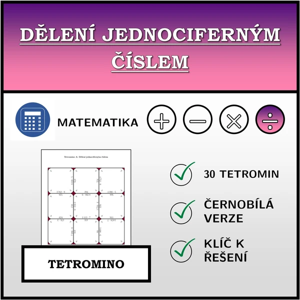Tetromino - Dělení jednociferným číslem | matematika
