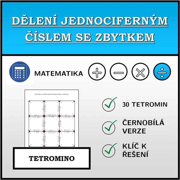 Tetromino - Dělení jednociferným číslem se zbytkem | matematika