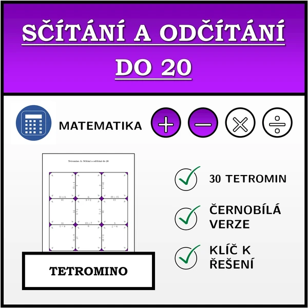 Tetromino - Sčítání a odčítání do 20 | matematika