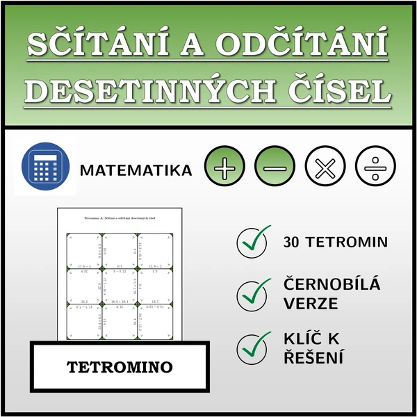Tetromino - Sčítání a odčítání desetinných čísel | matematika