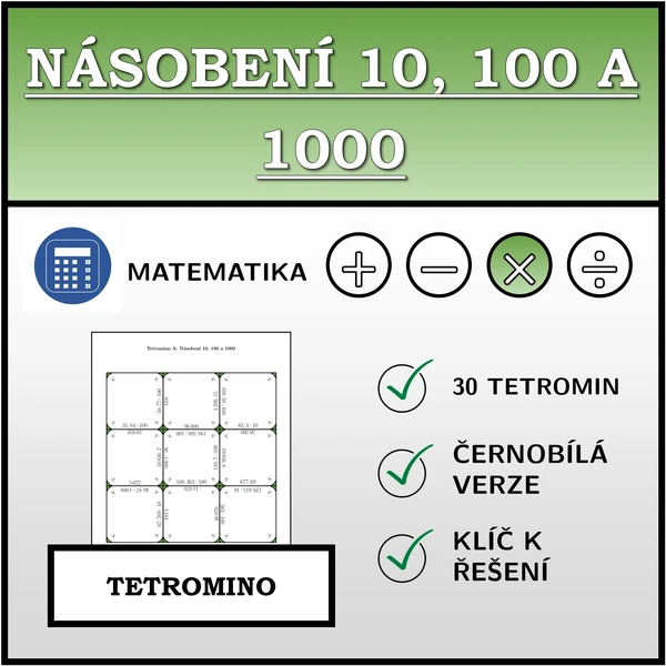 Tetromino - Násobení 10, 100 a 1000 | matematika