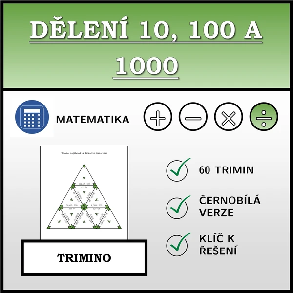 Trimino - Dělení 10, 100 a 1000 | desetinná čísla | matematika