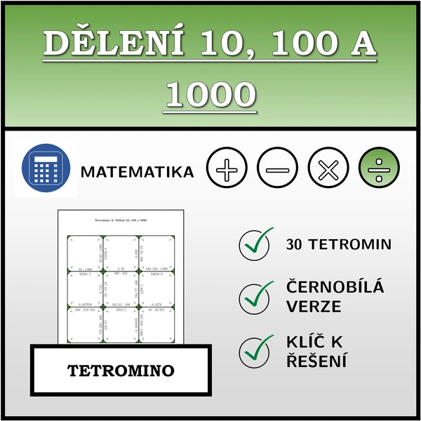 Tetromino - Dělení 10, 100 a 1000 | matematika