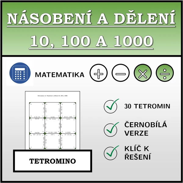 Tetromino - Násobení a dělení 10, 100 a 1000 | matematika