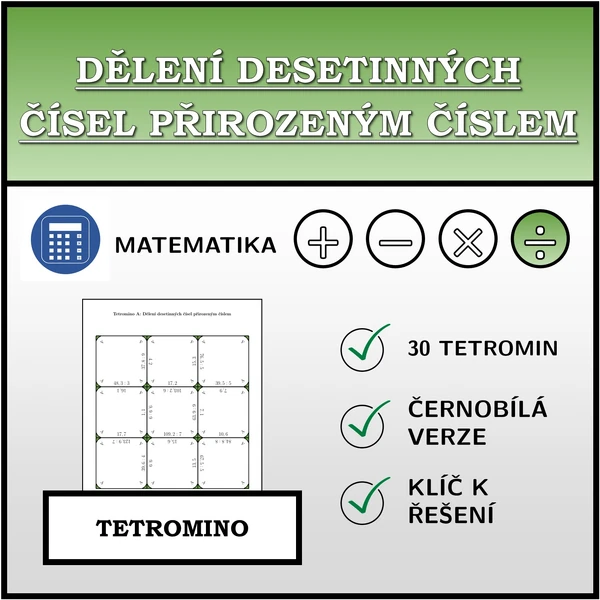 Tetromino - Dělení desetinných čísel přirozeným číslem | matematika