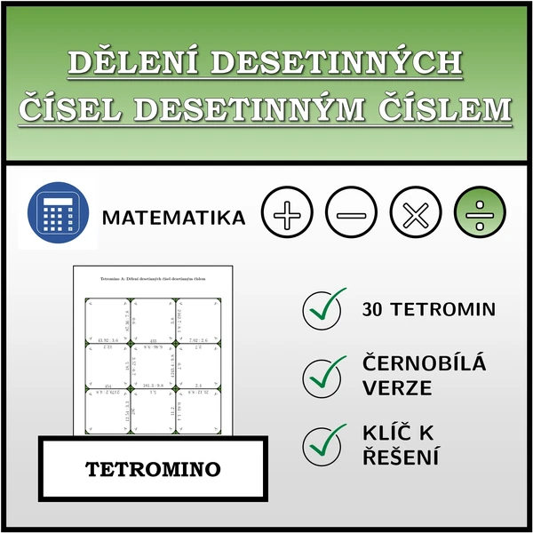 Tetromino - Dělení desetinných čísel desetinným číslem | matematika