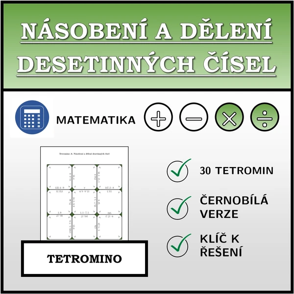 Tetromino - Násobení a dělení desetinných čísel | matematika